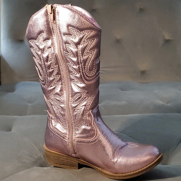 Metallic Pink Kids Cowgirl Boots Size 2 "Deputy" - Picture 8 of 13